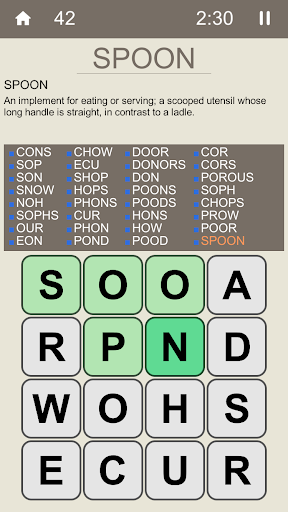 Motaku letter grid screen
